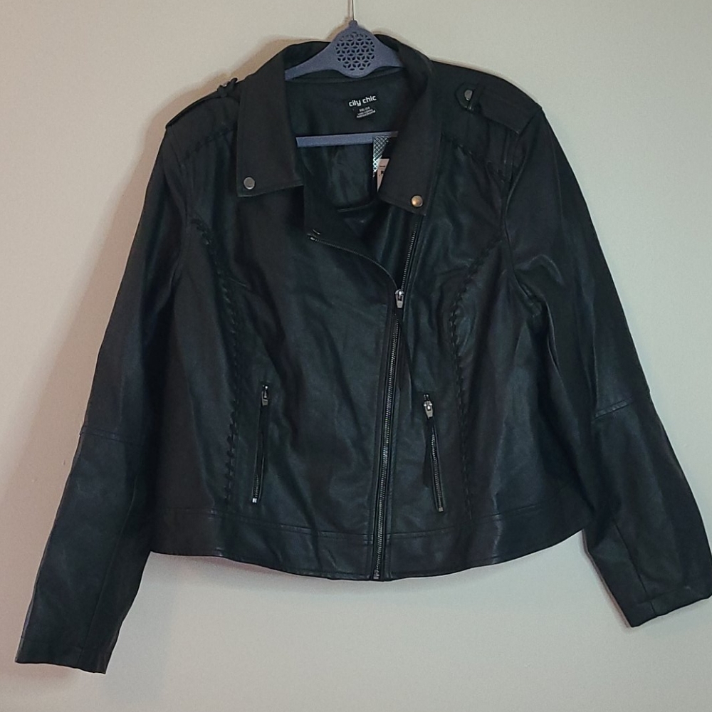 City Chic Black Faux Leather Moto Jacket NWT